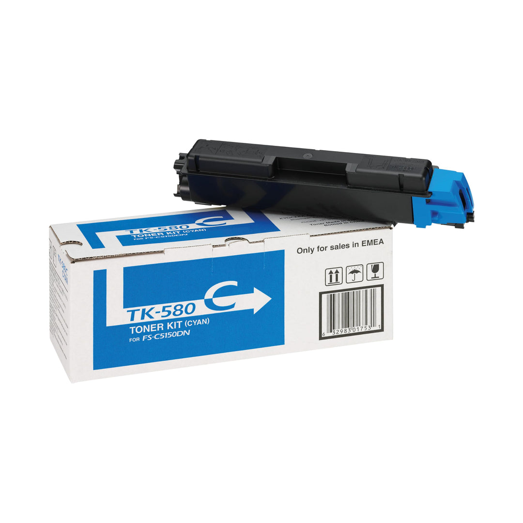 Kyocera TK-580C Toner Cyan, Original Tonerkartusche 1T02KTCNL0. Kompatibel für FS-C5150DN, Ecosys P6