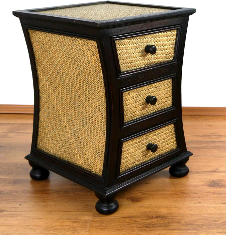 livasia Asiatischer Rattankommode, Nachtschrank, Nachtkommode leicht geschwungen (Nr.21)