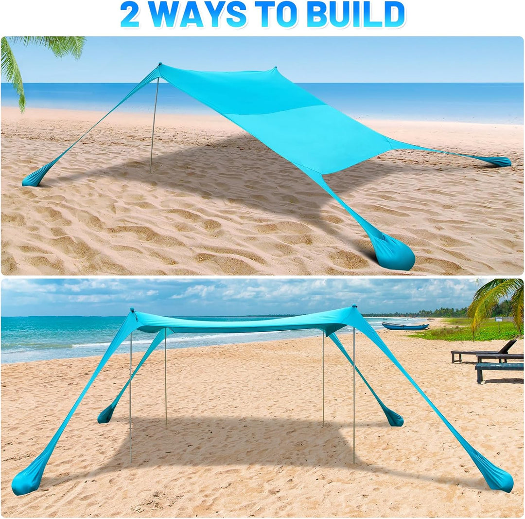 Familien-Strandzelt, Baldachin, Sonnenschutz, Pop-Up-Strandzelt, Sonnenschutz, Stabilität, 4 Stangen