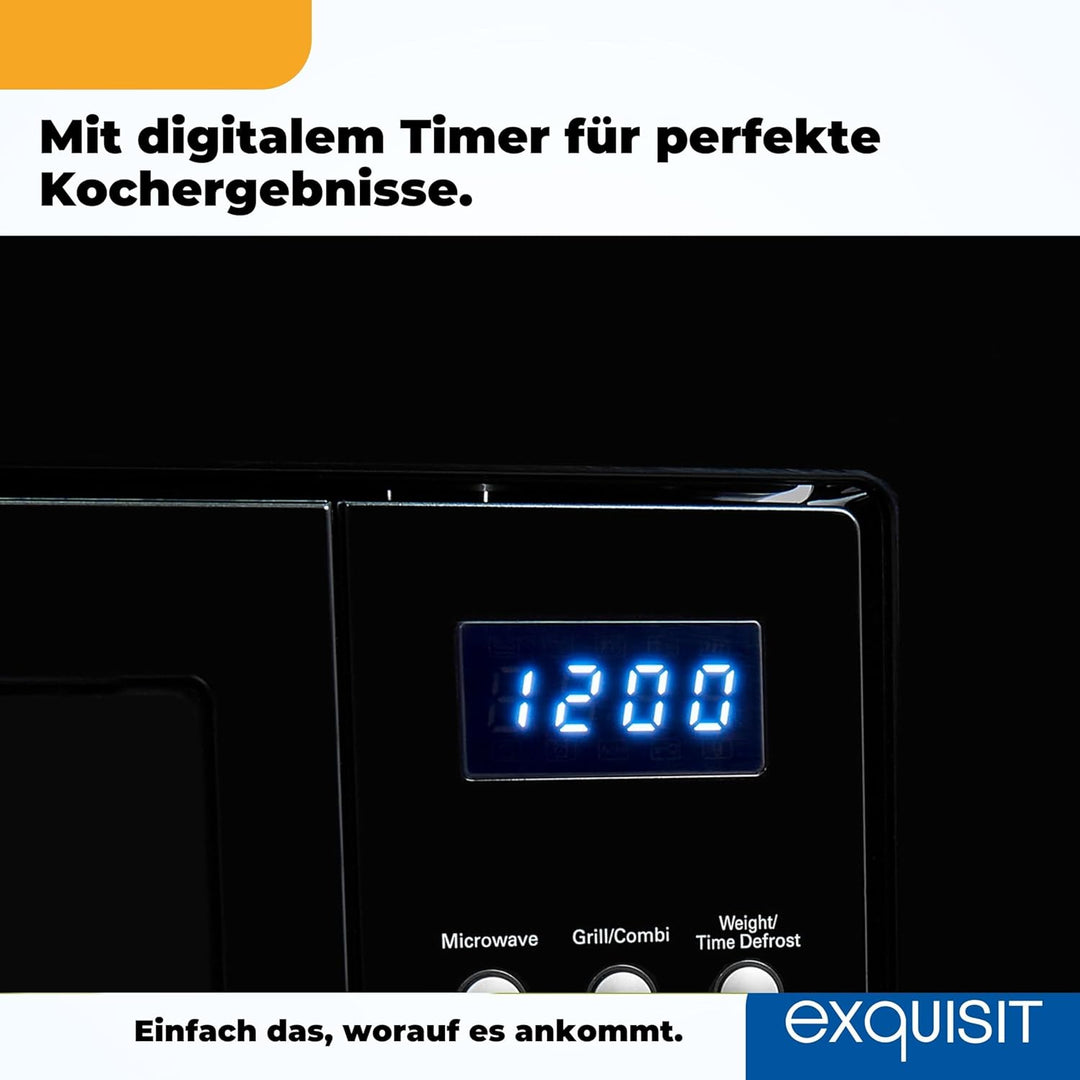 Exquisit Einbau-Mikrowelle EMW 1770-G-D-030 Schwarz | 700 Watt | 1000 Watt Grillfunktion | Timer