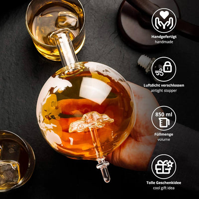 AMAVEL Whiskykaraffe Globus mit innenliegendem Auto und Whiskyglas mit Kompass Gravur, Personalisier