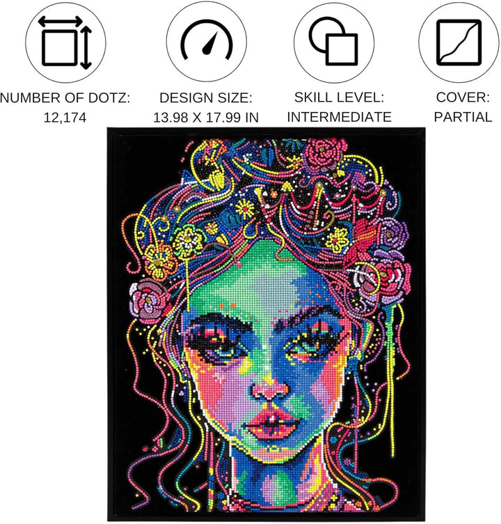 DIAMOND DOTZ 2594362 Original 5D Diamond Painting Set, Neon Schönheit, mit Neonfarben und Samt, DIY
