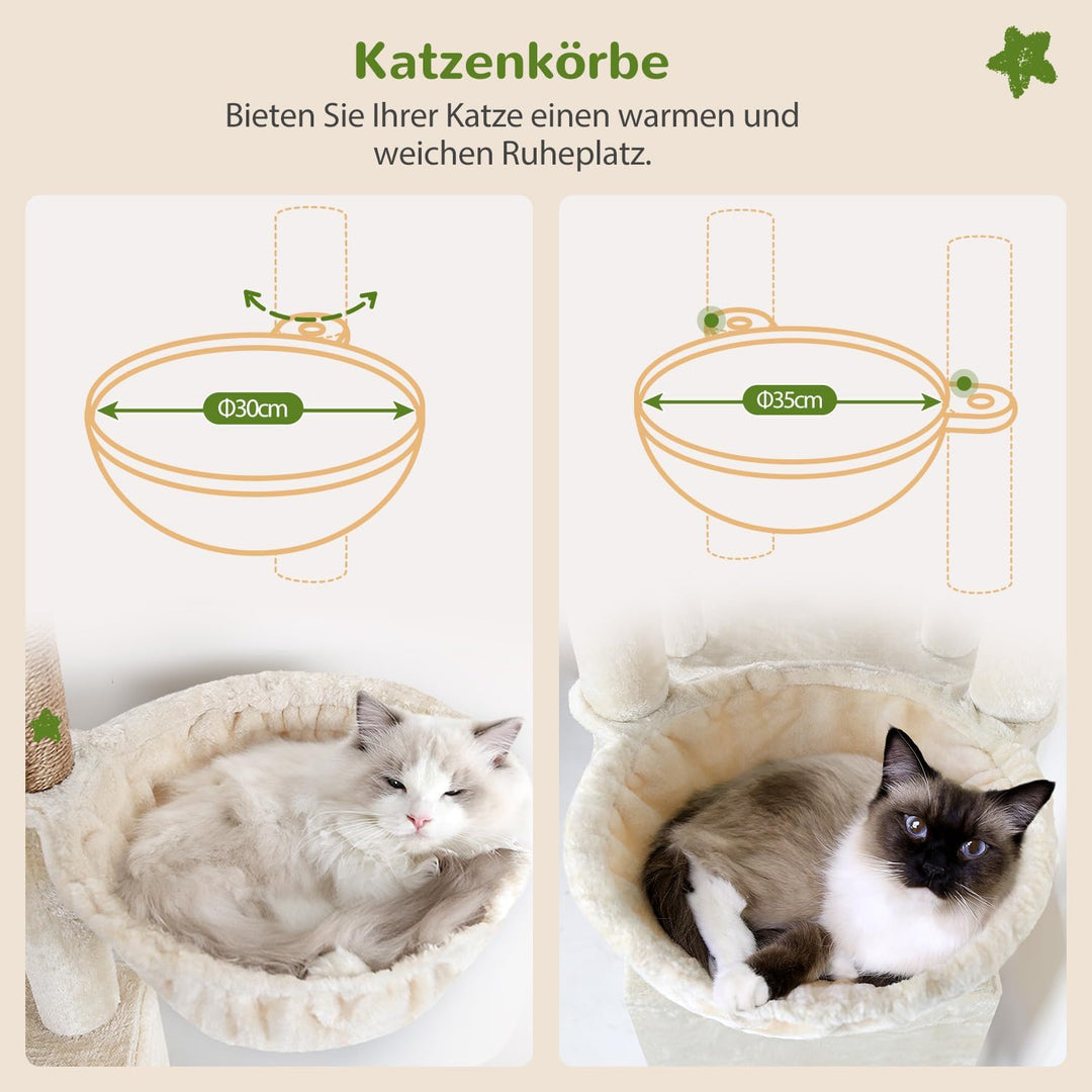 Globlazer Kratzbaum Beige XL Hoch 177cm mit 2 Grosser Katzenhaus, Kratzrampe Sisal, Gepolsterte Plat