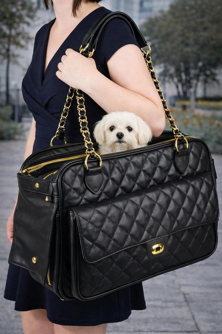 Hundetasche - Tragetasche Gigi Schwarz – 40x22x28cm – Kunstleder – Kissen herausnehmbar – Sicherheit