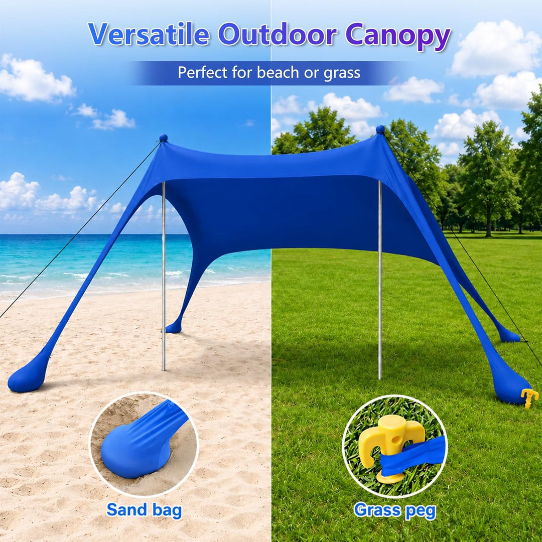 Strandzelt mit Strandmatte, LSF 50+ Hochschutz, 2x2x2m, inkl. Sandanker, Alu-Stangen & Tragetasche,