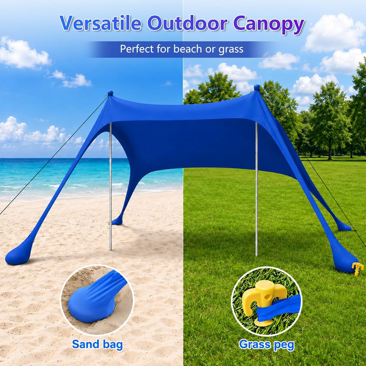 Strandzelt mit Strandmatte, LSF 50+ Hochschutz, 2x2x2m, inkl. Sandanker, Alu-Stangen & Tragetasche,