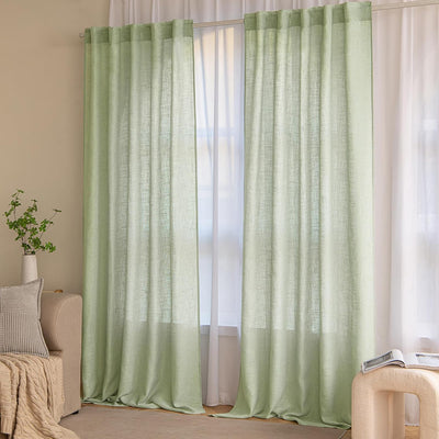 MIULEE Gardinen Vorhänge schlaufenschal Voile Vorhang Modern Leinenoptik Halbtransparent für Wohnzim
