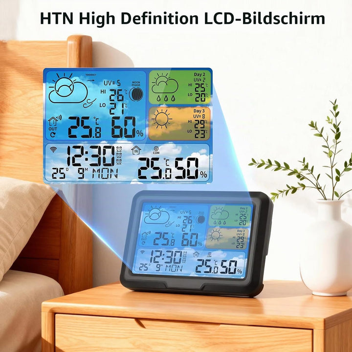 Wetterstation Wlan,Mit 3 Aussensensor &amp; Wettervorhersage,Mit App Tuya Und Smartlife,Digital Farbdisp