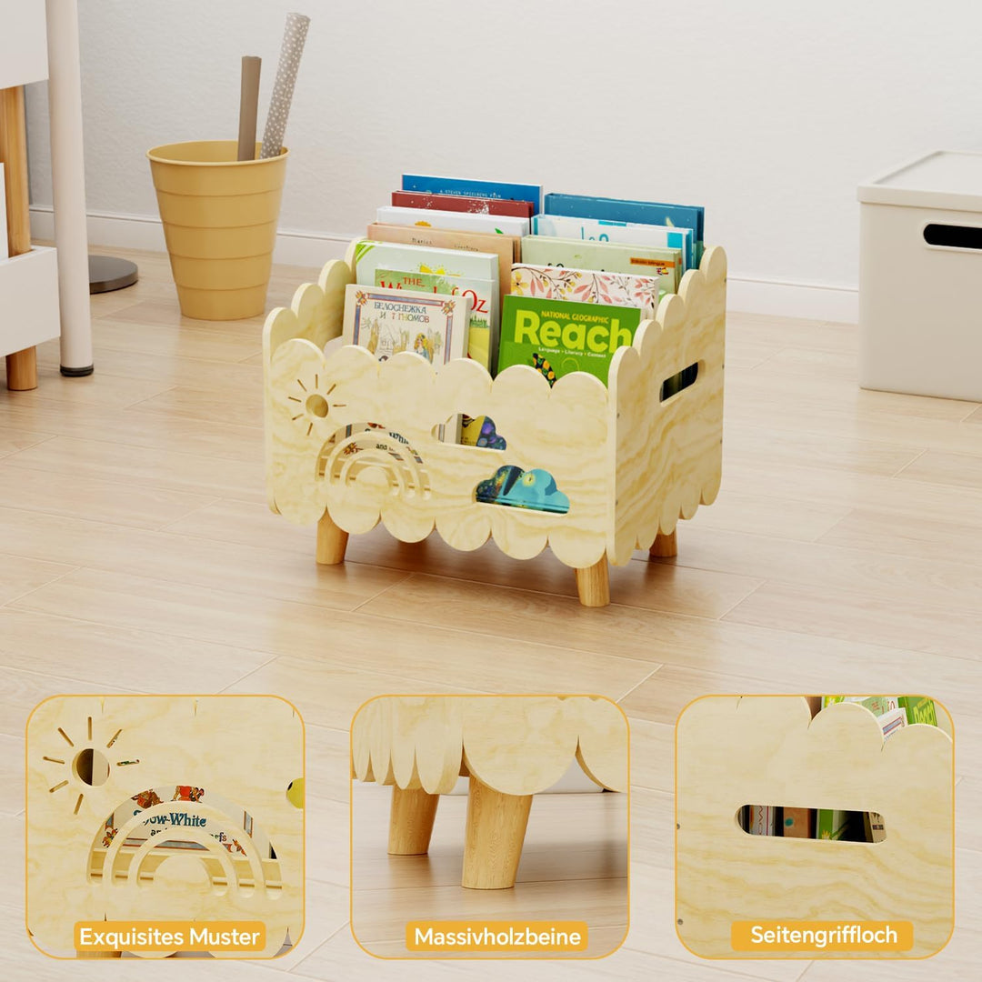 Kinder Bücherregal Holz, Montessori Bücherregal Kinder, Bücherkiste Kinder für Leseecke, Babyzimmer,