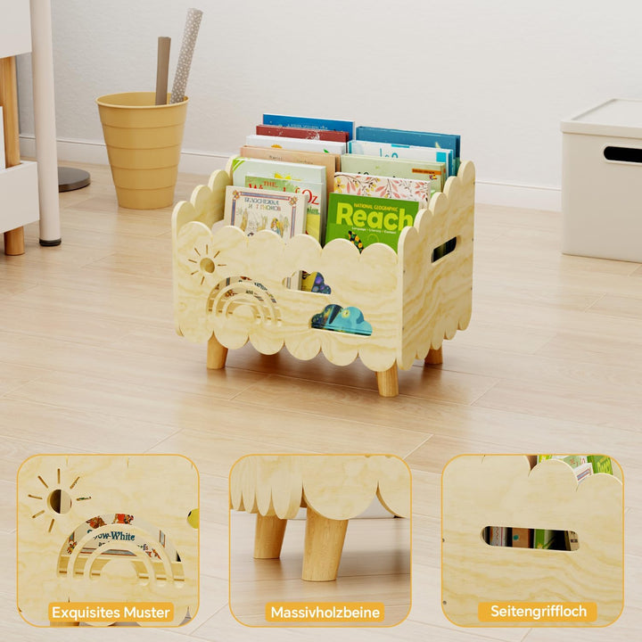 Kinder Bücherregal Holz, Montessori Bücherregal Kinder, Bücherkiste Kinder für Leseecke, Babyzimmer,