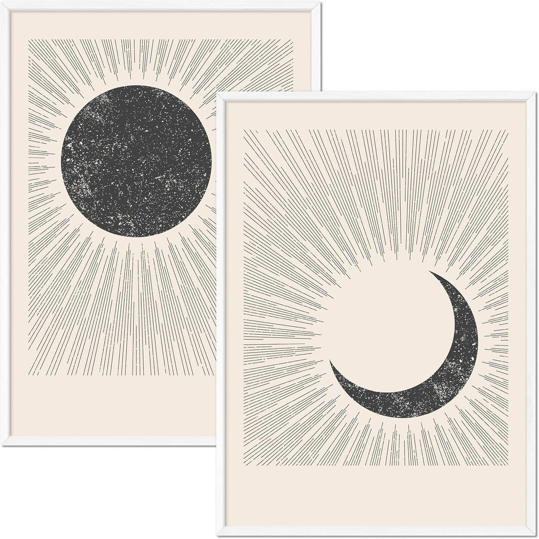 JUNOMI® Sonne und Mond Poster DIN A2, Boho Deko, Minimalistisch, Yoga Zubehör, perfekte Yoga Geschen