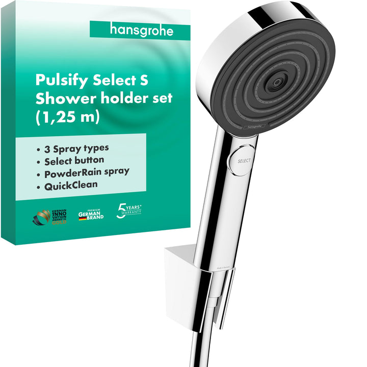 hansgrohe Duschset Pulsify Select S, Duschkopf mit Schlauch und Halterung, Handbrause mit 3 Strahlar