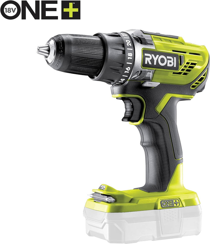 RYOBI - Combo 2 Werkzeuge: 1x Bohrschrauber R18DD3-0 + 1x Winkelschleifer 115mm R18AG-0 + 2x Akku 2,