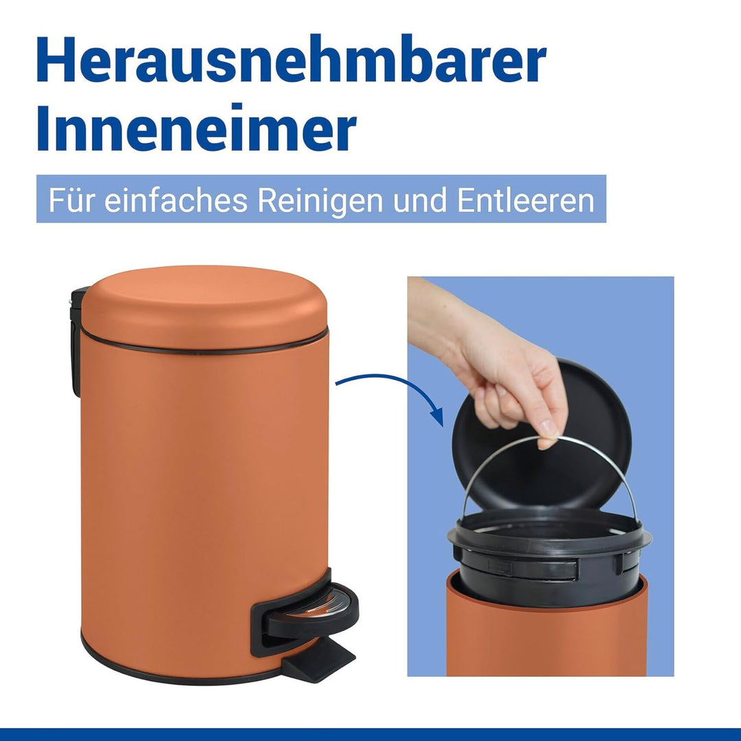 WENKO Treteimer Mod. Leman, 3 Liter, mit herausnehmbarem Einsatz, aus lackiertem Stahl, 17 x 25 x 22