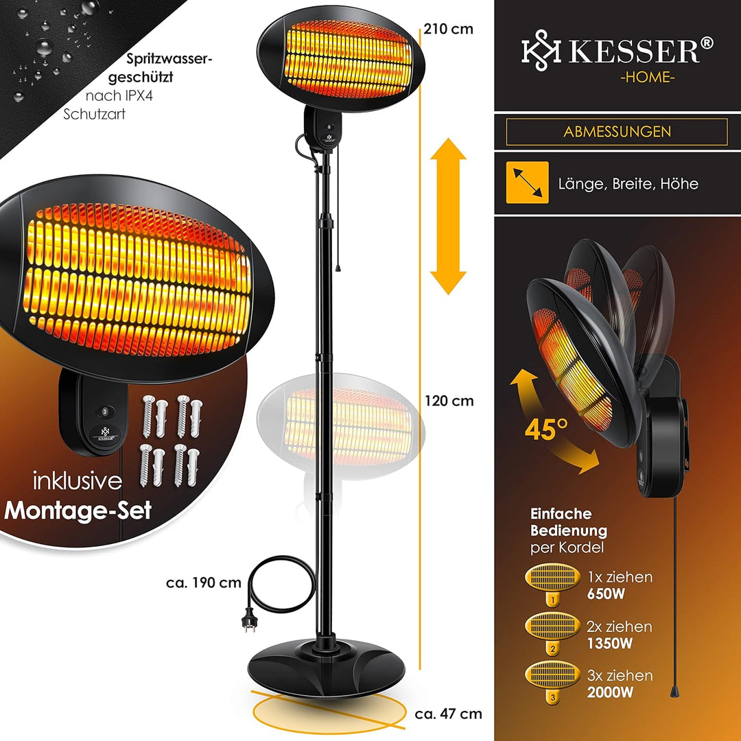 KESSER® Heizstrahler 2000 Watt ✓ Infrarot ✓ Standheizer ✓ Terrassenheizung ✓ Terassen ✓ Strahler ✓ H
