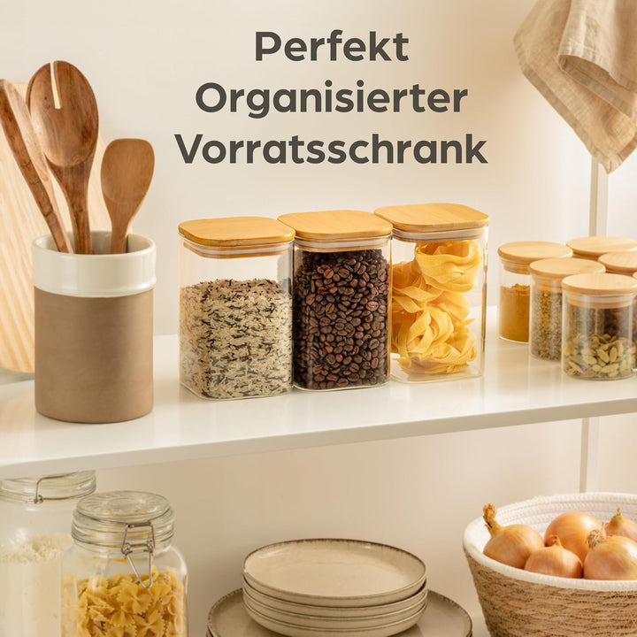 Praknu Vorratsdosen mit Deckel luftdicht Glas - 3er Set Vorratsgläser eckig - 1L - aus Borosilikatgl