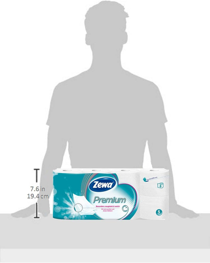 Zewa Premium 5-lagiges Toilettenpapier Jumbo 6er Pack - 6x 8 Rollen à 110 Blatt Weiss 8 x 110, Weiss