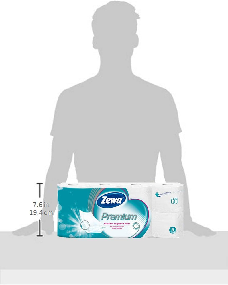 Zewa Premium 5-lagiges Toilettenpapier Jumbo 6er Pack - 6x 8 Rollen à 110 Blatt Weiss 8 x 110, Weiss