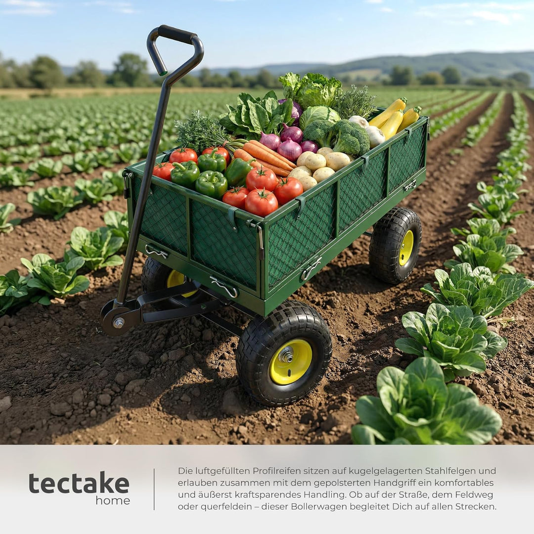 tectake® Bollerwagen, Handwagen mit Seitenwand klappbar, Transportwagen für Strand, Rollwagen für Ga