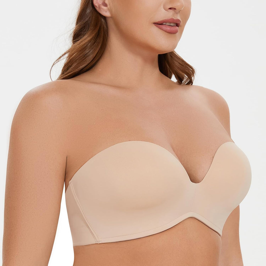 MELENECA Damen Ohne Bügel Gepolstert Anti-Rutsch Push Up Trägerloser BH 80A Beige, 80A Beige
