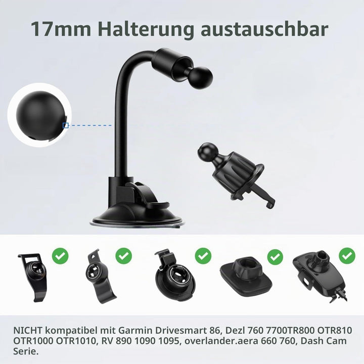CARKOOL Halterung für Navi,17mm Kugel Adapter 360° Drehbare Schwanenhals Halterung und Ersatzhalteru