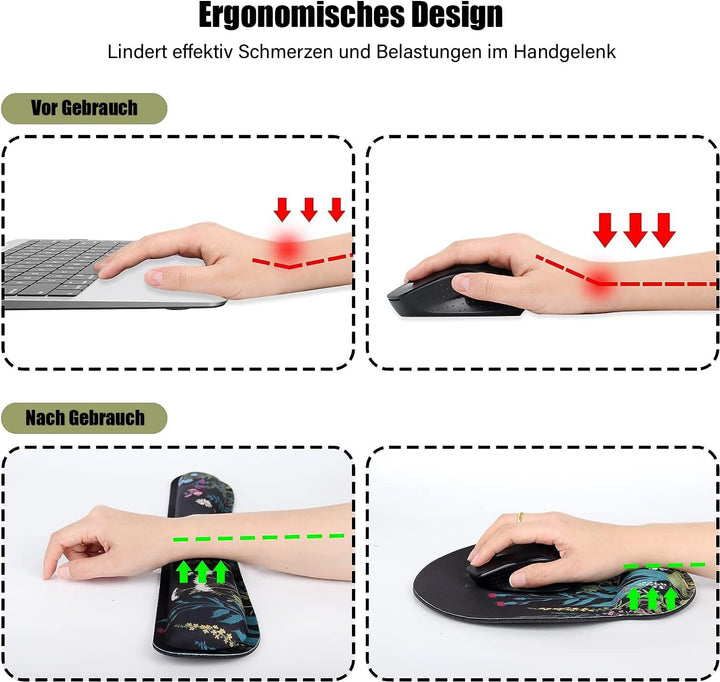 3-in-1 Handgelenkauflage Set, Mauspad mit Gelkissen+Handballenauflage Tastatur+Untersetzer,Ergonomis
