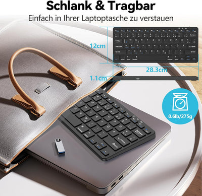 TQQ Bluetooth Tastatur, iPad Tastatur, Deutsches Layout QWERTZ, Mini Wireless Keyboard für iPad 10 G