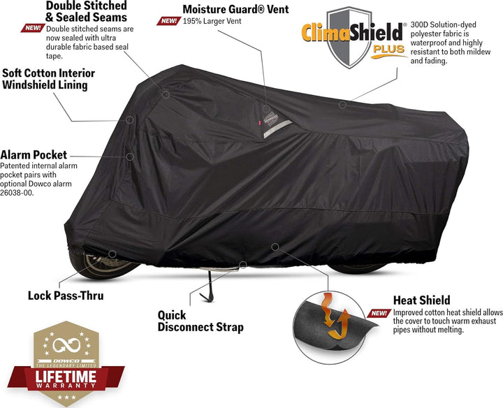 Dowco Guardian 50022-00 WeatherAll Plus Motorradabdeckung, wasserdicht, EZ Zip: Schwarz, XXXL XXX-La