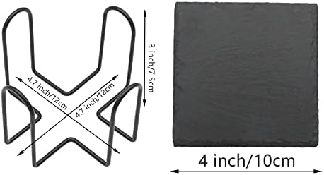 VIBRATITE Schiefer Untersetzer, 12 Stück Glasuntersetzer eckig mit Halter, Schieferplatte 10,2 cm sc