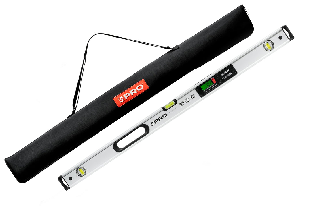 PRO900 Digitale Wasserwaage 100cm mit 2 LCD Displays und Abdeckung - Elektronische Wasserwaage mit M