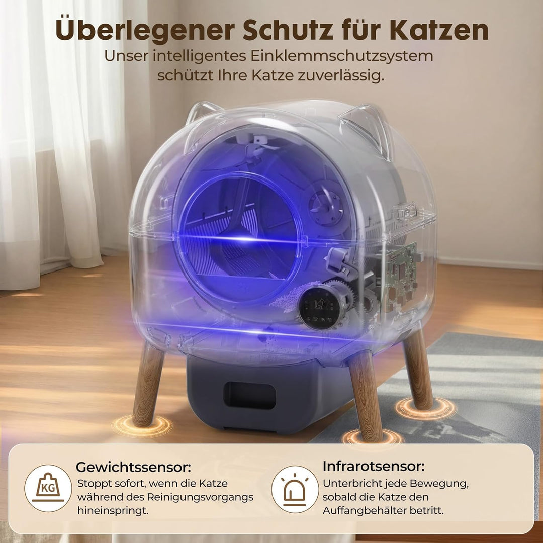GTPLAYER Katzenklo Selbstreinigend, 66L Automatisches Katzenklo Mit App & Sensoren, Anti-Einklemmung