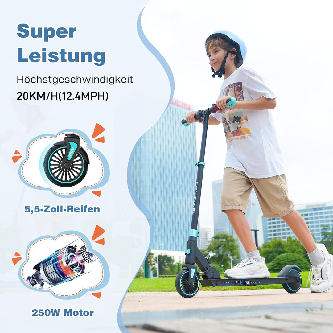 RCB R15 E-Scooter Kinder (8-12-16 Jahre) - bis zu 20 Km/h, Max. Reichweite 16Km, Elektroroller Faltb