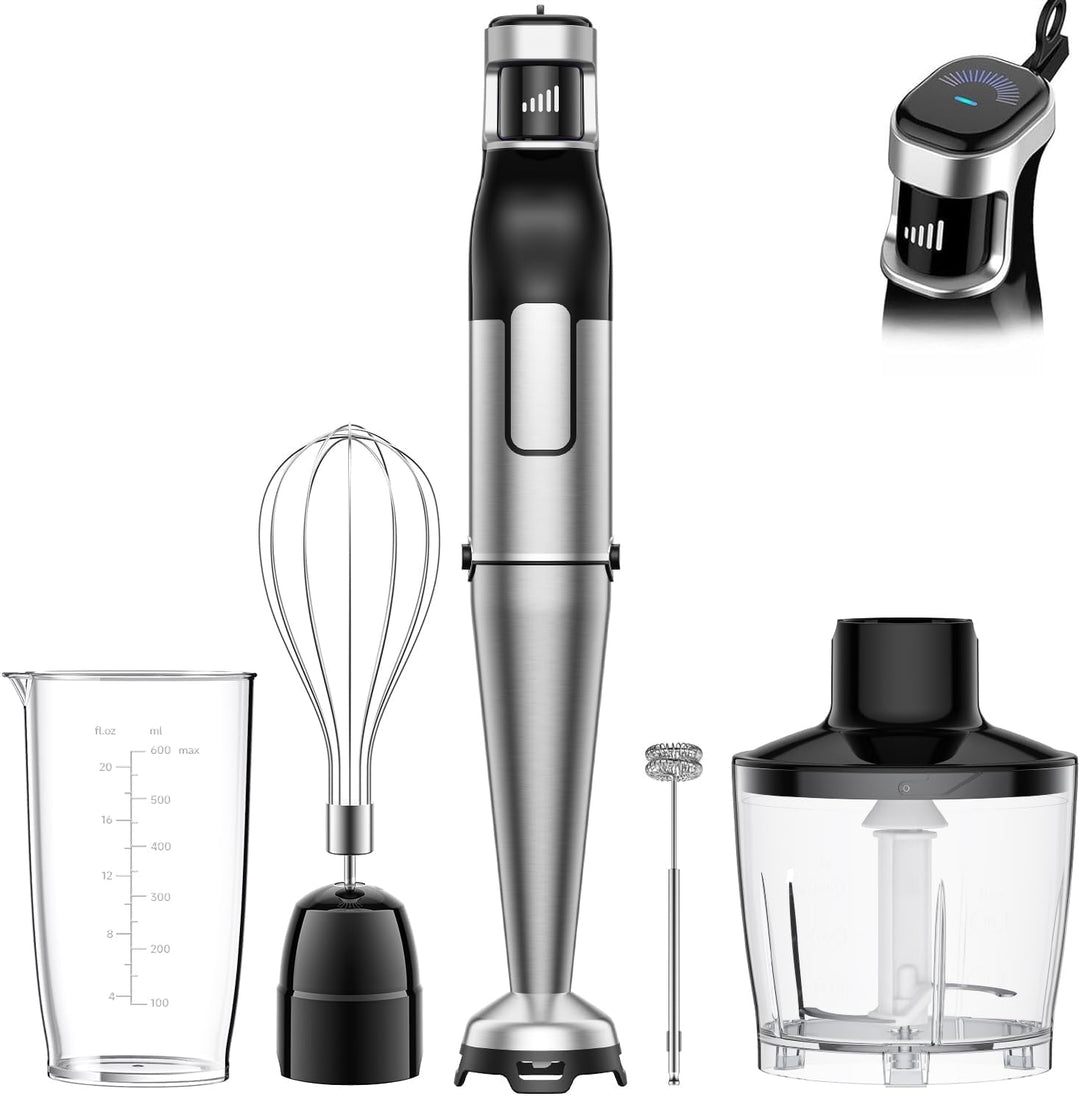 Stabmixer Set 5 in 1, 1100W Pürierstab Elektrisch, Stufenlose Geschwindigkeit, Edelstahl Hand Blende