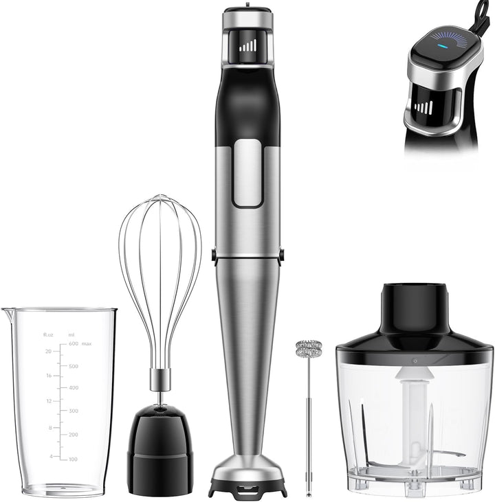 Stabmixer Set 5 in 1, 1100W Pürierstab Elektrisch, Stufenlose Geschwindigkeit, Edelstahl Hand Blende