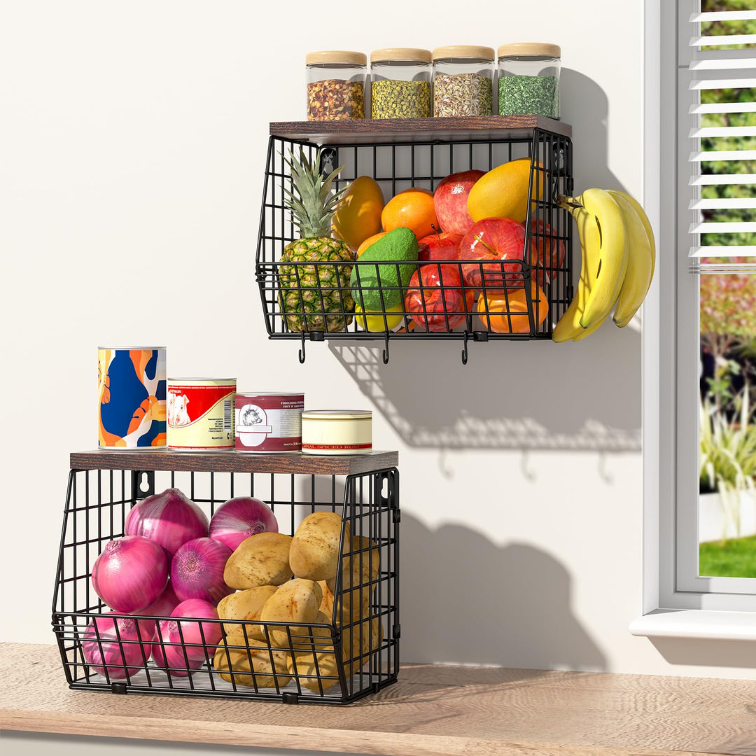 Wawocs 2 Obstkorb Stöckig Etagere Hängend, Obstschale Gross Obstkorb Wand für Küche, Hängende Obstkö
