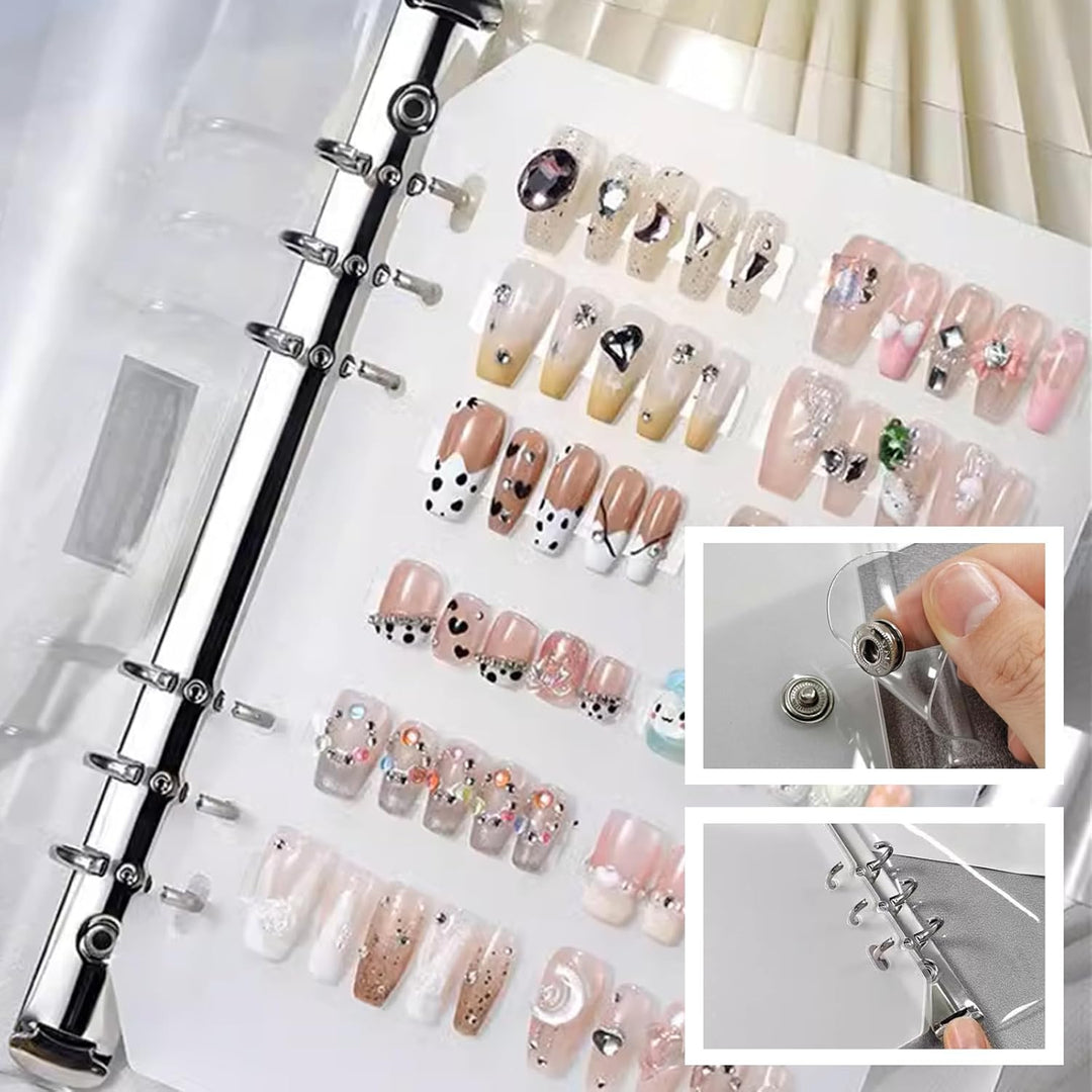 A5 Nagel-Organizer Set mit Druckknopf & Loseblatt-System – Robuste transparente Box + 6 Klebepads &