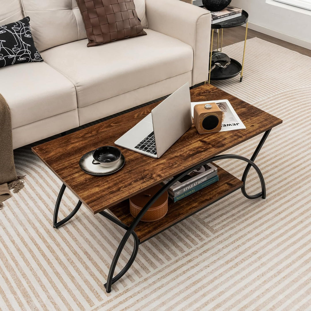 COSTWAY Couchtisch, Kaffeetisch mit Ablage und Metallgestell, Wohnzimmertisch, Beistelltisch, Sofati