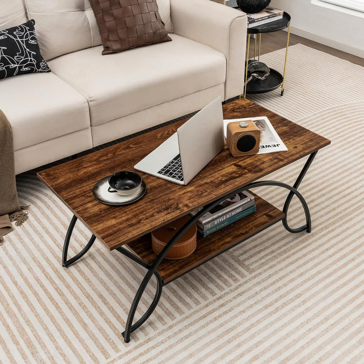 COSTWAY Couchtisch, Kaffeetisch mit Ablage und Metallgestell, Wohnzimmertisch, Beistelltisch, Sofati