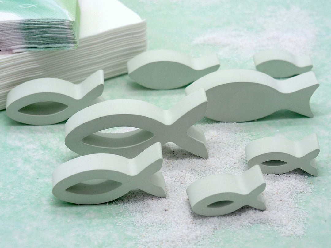 Kommunion Konfirmation Tischdeko Mint Grün Salbei Weiss Fisch Set 20 Personen