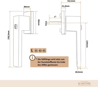 Design Aluminium Fenstergriff Dublin abschliessbar - pulverbeschichtet, Farbe:Dunkelbraun RAL 8077,