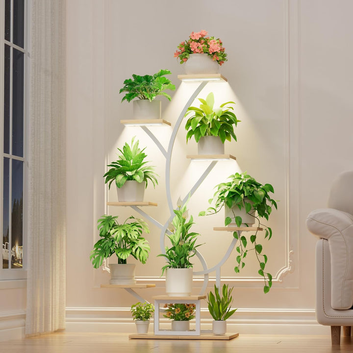 BACEKOLL Pflanzenständer mit Wachstumslicht - 8 Ebenen Blumenständer 126cm Metall Holz Pflanzenregal