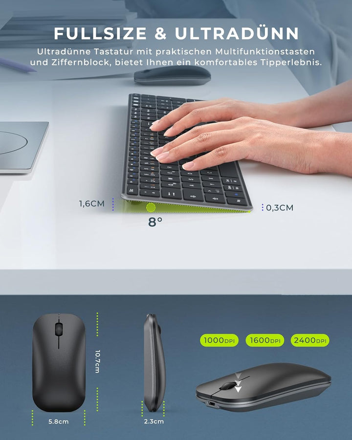 seenda SKM64-3 Bluetooth Tastatur mit Maus, Wiederaufladbare Dualmodus USB & Bluetooth Tastatur aus