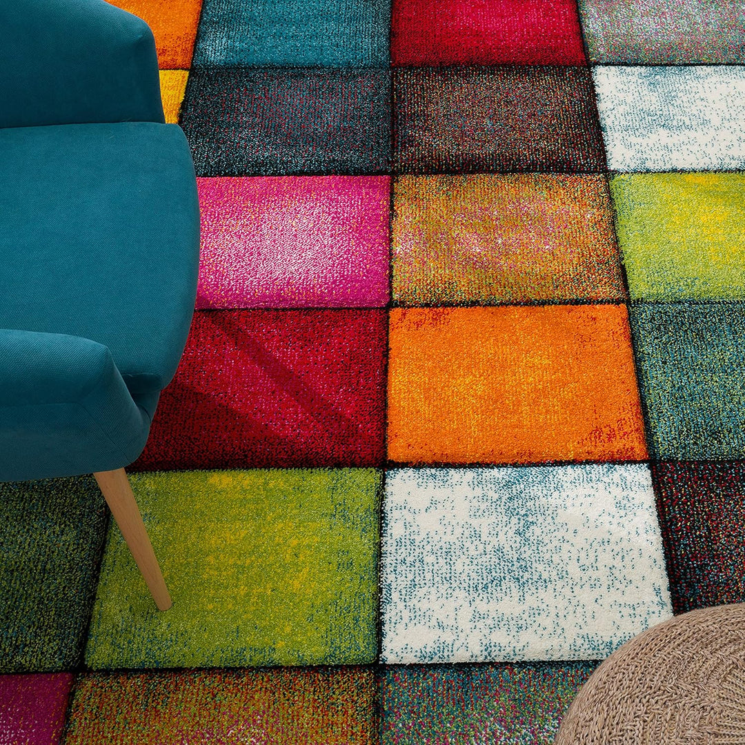 Paco Home Teppich Wohnzimmer Kinderzimmer Kurzflor Moderne 3D Optik Kariert Geometrische Muster, Grö