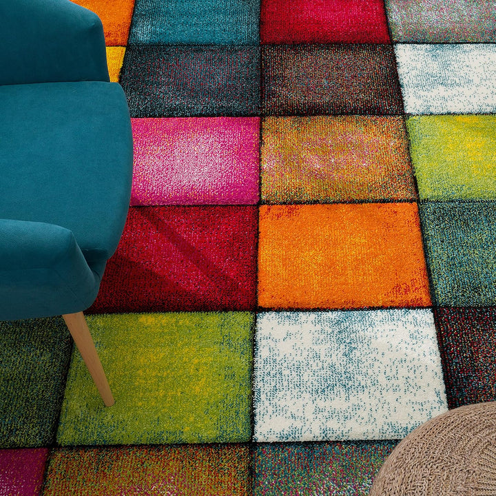 Paco Home Teppich Wohnzimmer Kinderzimmer Kurzflor Moderne 3D Optik Kariert Geometrische Muster, Grö