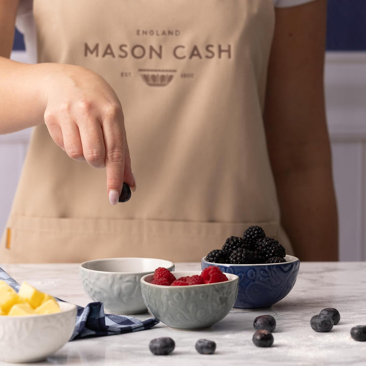 Mason Cash Nautische Vorbereitungsschalen, 4er-Set, je 175 ml, Steingut-Töpfe mit geprägtem Meeresle