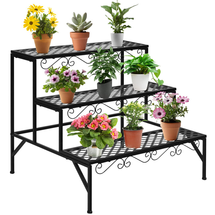 RELAX4LIFE Blumentreppe 3-stufig, Blumenregal aus Metall, Blumenständer mit 3 Ebenen, Pflanzenstände