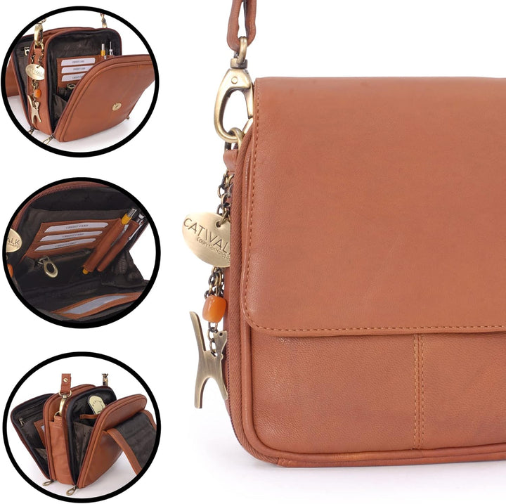 Catwalk Collection Handbags - Leder - Organizer/Umhängetasche/Schultertasche - TEAGAN Hellbraun, Hel