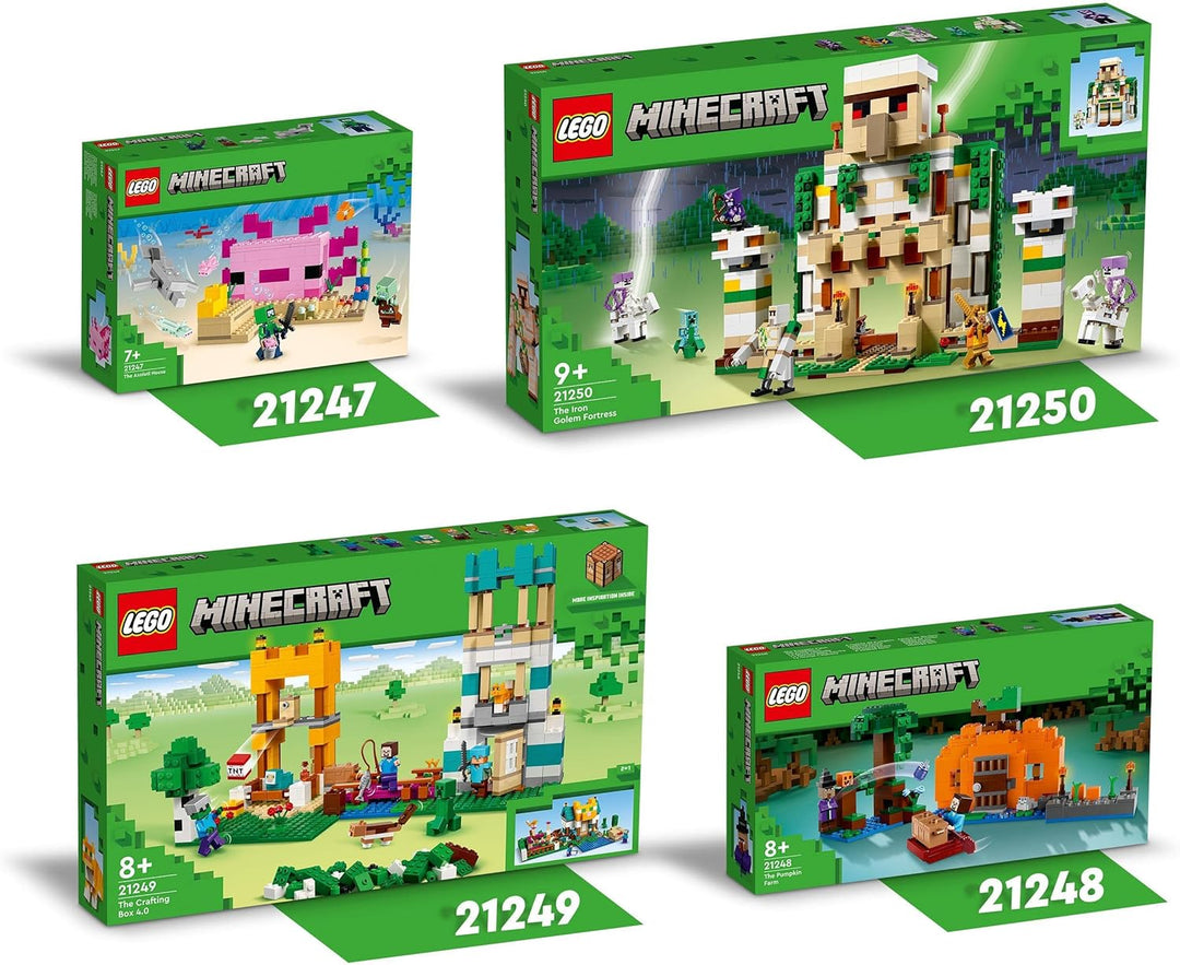 LEGO 21247 Minecraft Das Axolotl-Haus Set, baubare rosa Unterwasserbasis mit Taucherforscher, Zombie