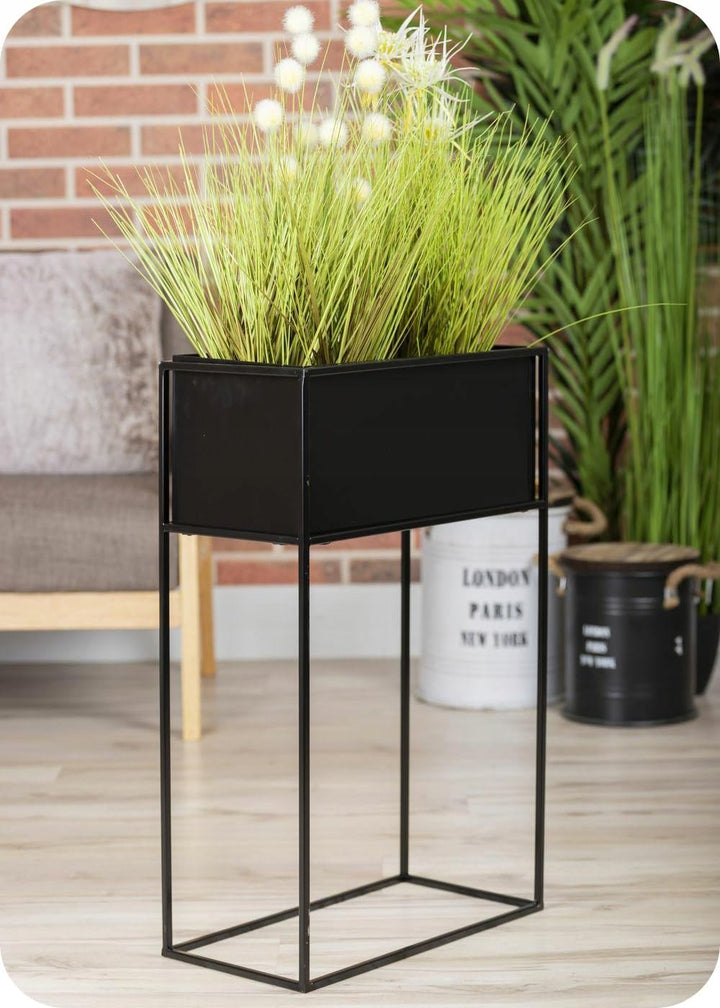 Schwarz Blumenständer Metall - Pflanzenständer 70 cm Hoch mit Metall Box 44x24x20 cm - Blumentopfstä
