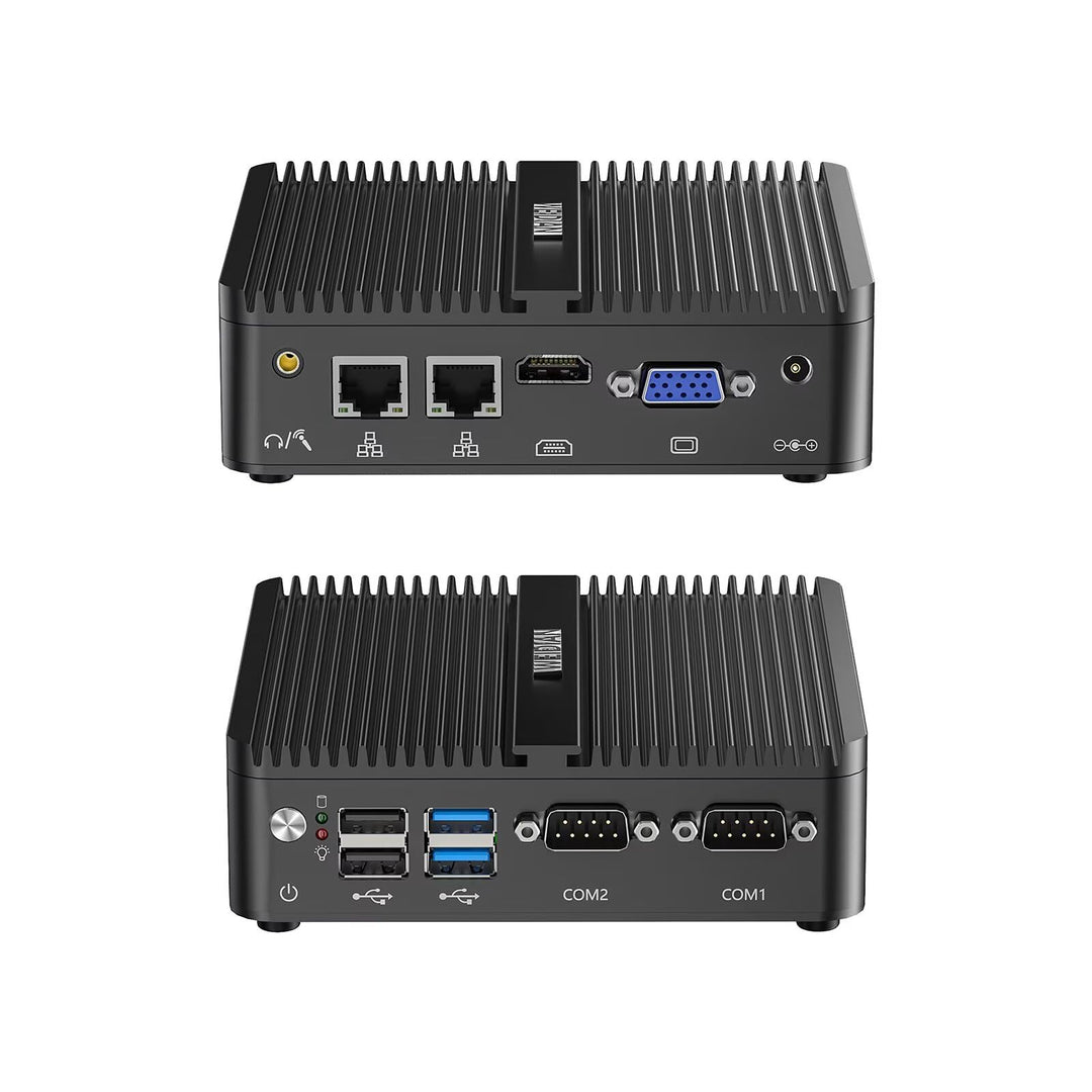 WEIDIAN Lüfterloser Mini PC Windows 10 Pro Quad Core Celeron J4125, 8GB DDR4 RAM 128G SSD, 4K HDMI/V